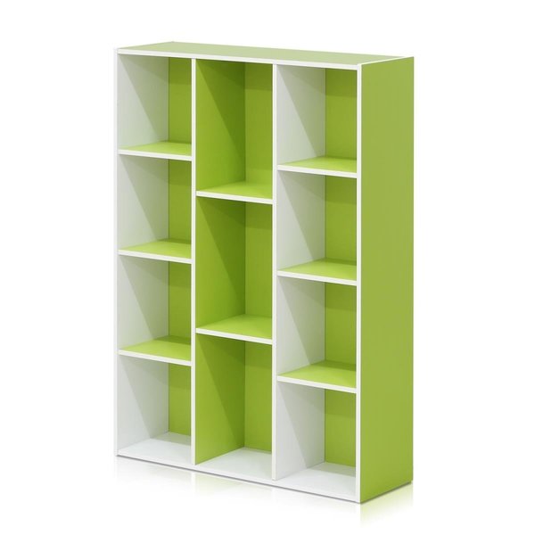 Highkey 11107WH-GR 11-Cube Reversible Open Shelf Bookcase White & Green LR377090